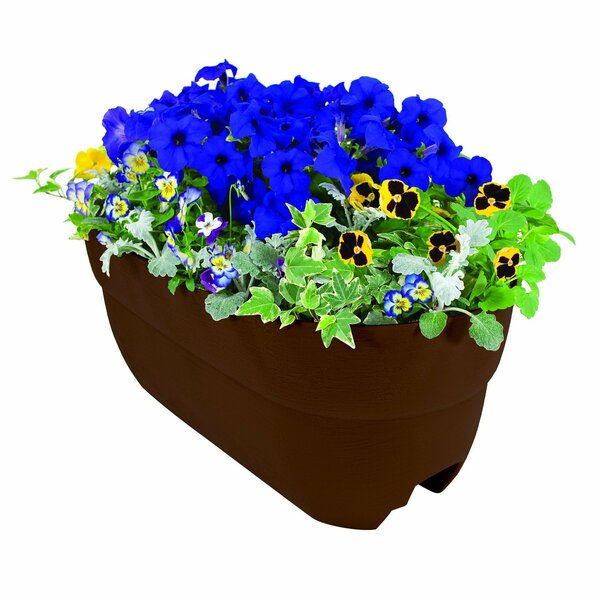 Bloomers Railing Planter with Drainage Holes, 24in Weatherproof Resin Planter, Brown 2445-1